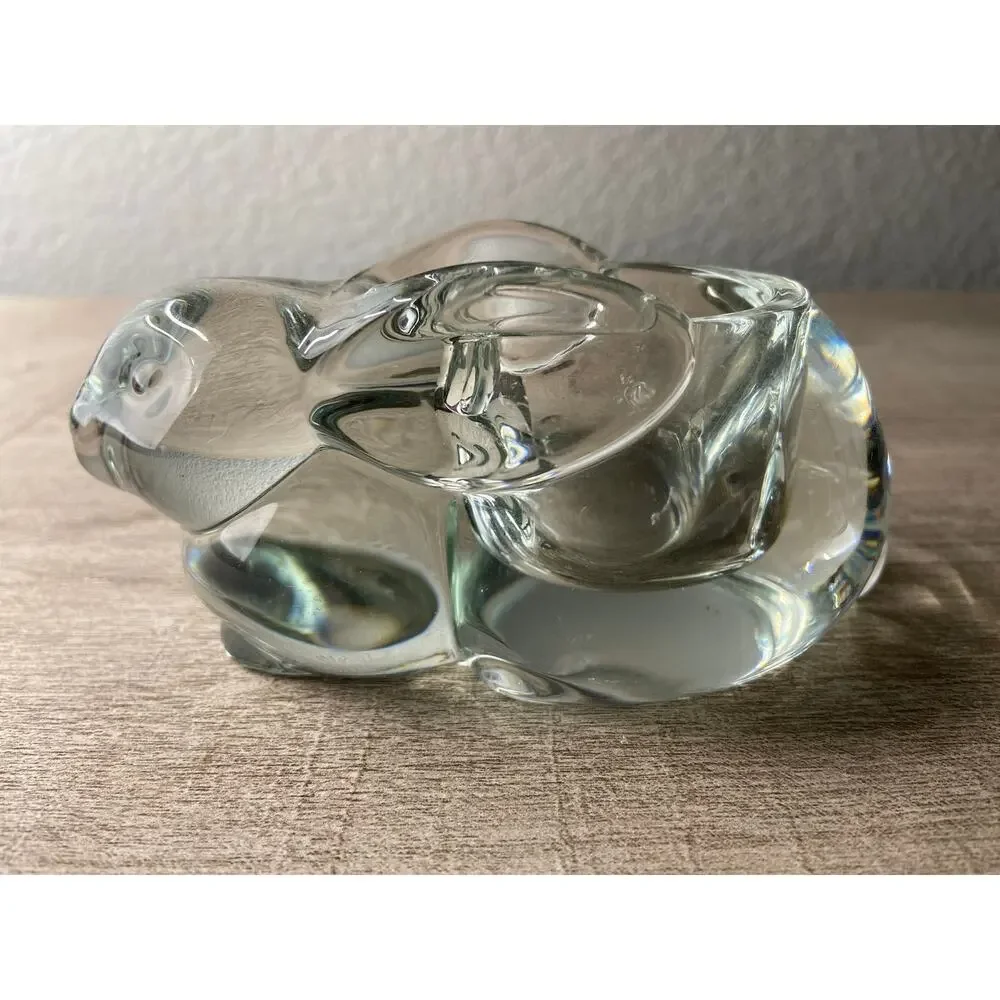 Indiana Glass Co Clear Glass Bunny Rabbit Hare Votive Candle Holder Figurine